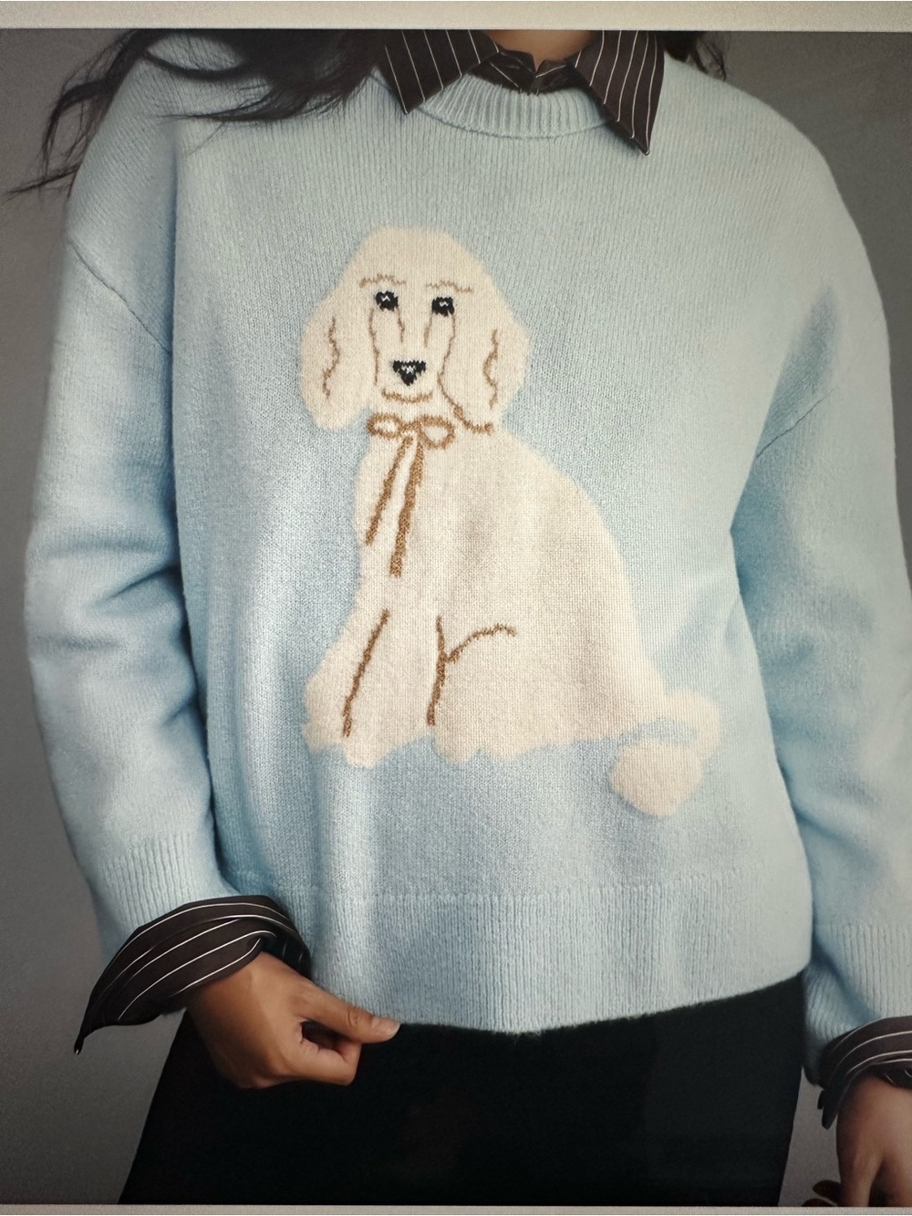 New with Tag! Anthropologie Maeve Light Blue Knit Pullover White Poodle sz M - Picture 2 of 8